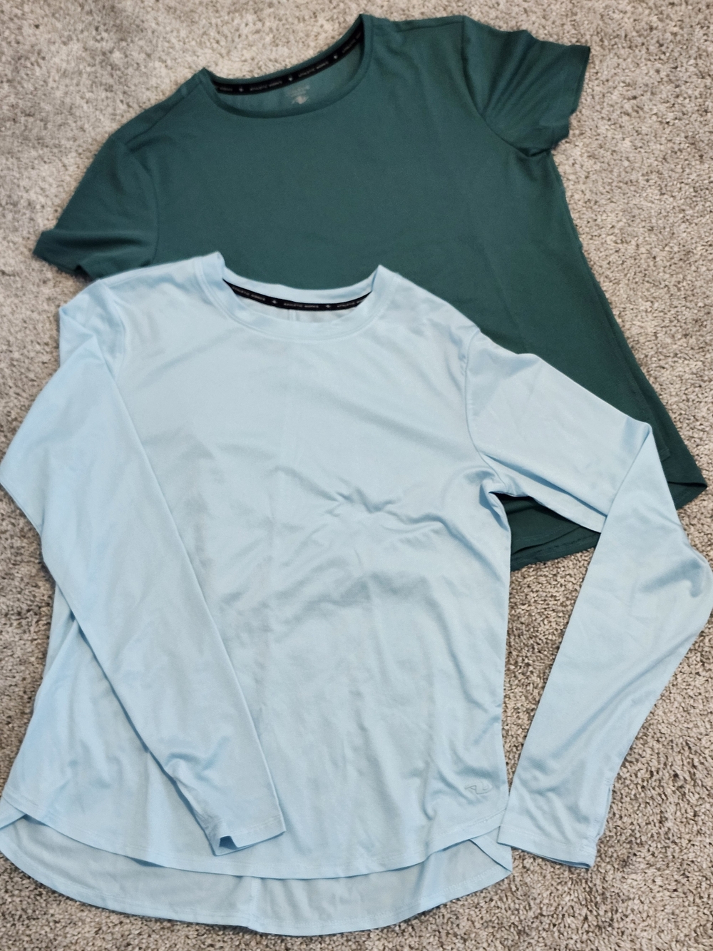 Athletic Crew Neck Tees Teal & Light Blue Lightweight Exercise